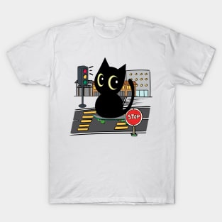 Funny black cat is on a skateboard T-Shirt